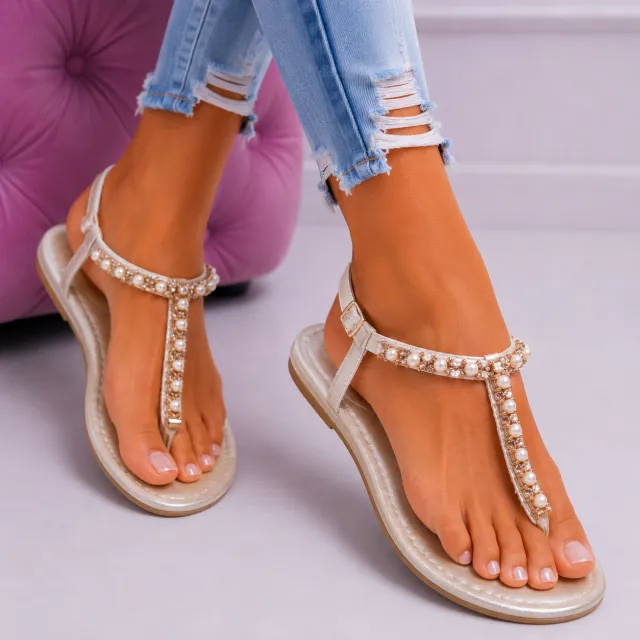 Sandali belo zlati s perlicami ALS031 WHITE-2A